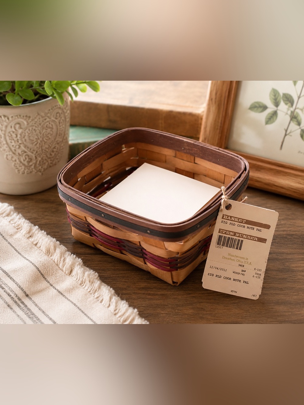 Longaberger 2012 Signature Plaid Note Pad Basket Signed DLP Dresden OH